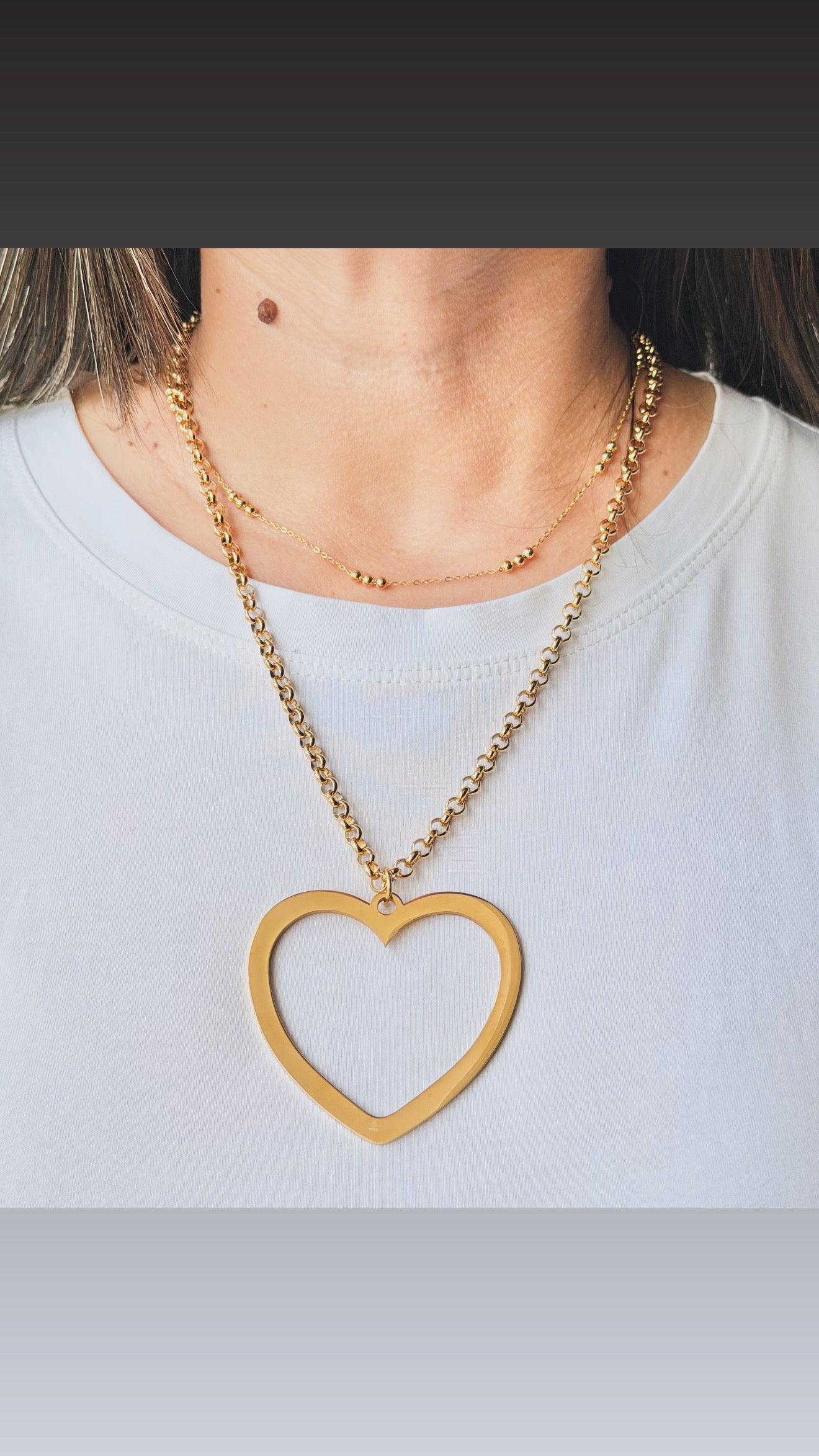 Collar Corazón de Acero Inoxidable 30"