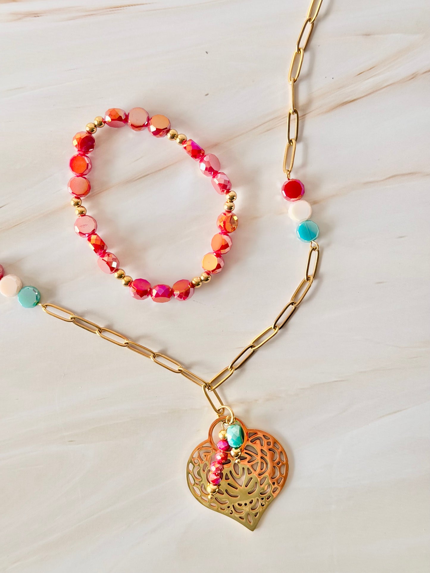 Set Corazón Turquesa y Rojo