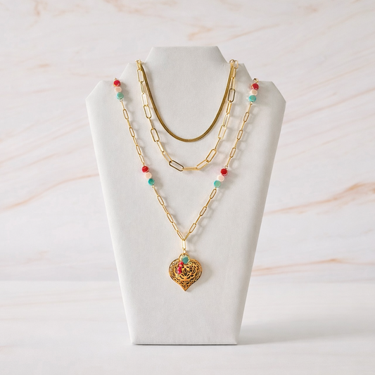 Set Corazón Turquesa y Rojo